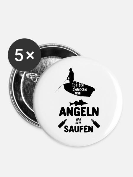 Angeln und Saufen - Buttons groß 56 mm (5er Pack) - Weiß