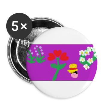Blumen mit Kritzeleien platzen - Buttons groß 56 mm (5er Pack) - Weiß - Vorne