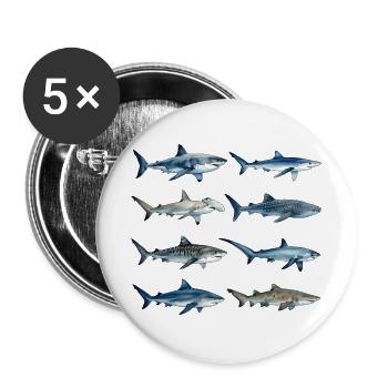 Haie der Welt - Buttons groß 56 mm (5er Pack) - Weiß - Vorne
