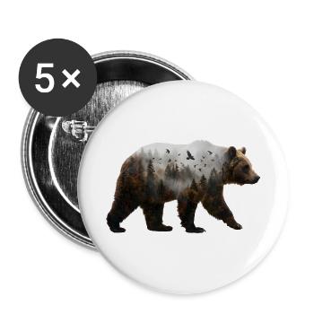 Bär mit Nebelwald - Buttons groß 56 mm (5er Pack) - Weiß - Vorne