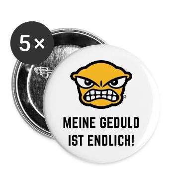 Meine Geduld Ist Endlich! (Emoticon / POS 3C Gold) - Buttons groß 56 mm (5er Pack) - Weiß - Vorne