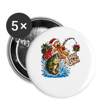 Well Shit Gingerbread Fishing Christmas Bass Humor - Buttons groß 56 mm (5er Pack) - Weiß - Vorne
