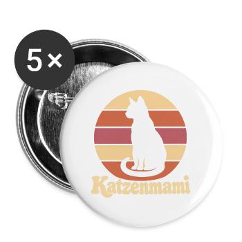 Katzenmami – Katze vor Retro-Sonne - Buttons groß 56 mm (5er Pack) - Weiß - Vorne