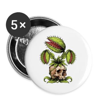 Schädel mit Venusfliegenfalle Krone - Buttons groß 56 mm (5er Pack) - Weiß - Vorne