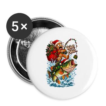 Well Shit Gingerbread Fishing Christmas Bass Humor - Buttons groß 56 mm (5er Pack) - Weiß - Vorne