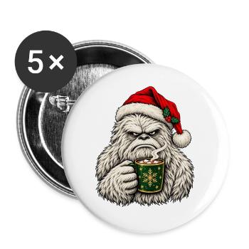 Gemütlicher Winter-Yeti mit Kakao - Buttons groß 56 mm (5er Pack) - Weiß - Vorne