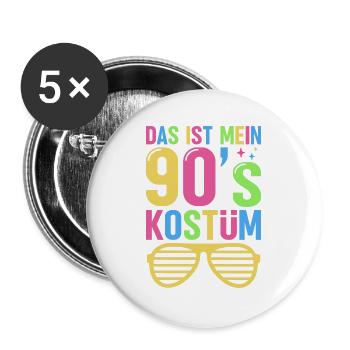 90er Jahre Party Kostüm Retro 90s Mottoparty - Buttons groß 56 mm (5er Pack) - Weiß - Vorne