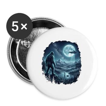 Bigfoot Alien UFO Loch Ness Weltraum Szene Kryptid - Buttons groß 56 mm (5er Pack) - Weiß - Vorne