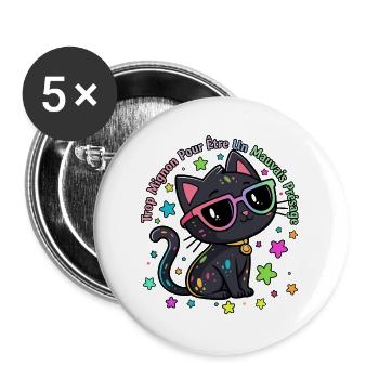 Black Cat Rainbow Chic Lustig - Buttons groß 56 mm (5er Pack) - Weiß - Vorne