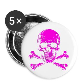 Neon Pink Skull mit Knochenkreuz - Buttons groß 56 mm (5er Pack) - Weiß - Vorne