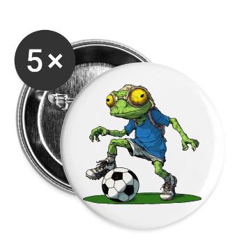 Chamäleon Fussball - Buttons groß 56 mm (5er Pack) - Weiß - Vorne