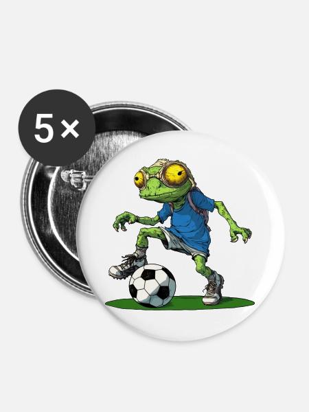 Chamäleon Fussball - Buttons groß 56 mm (5er Pack) - Weiß