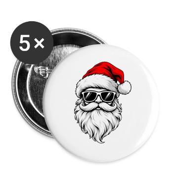 Cooler Weihnachtsmann mit Sonnenbrille - Buttons groß 56 mm (5er Pack) - Weiß - Vorne