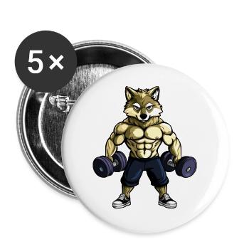 Starker Wolf / Bodybuilding - Buttons groß 56 mm (5er Pack) - Weiß - Vorne