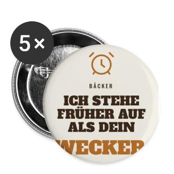 Ich stehe früher auf als dein Wecker - Buttons groß 56 mm (5er Pack) - Weiß - Vorne