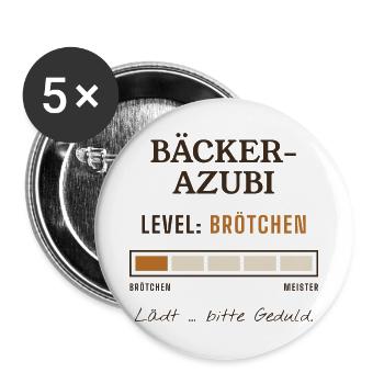 Bäcker Azubi Level Brötchen - Buttons groß 56 mm (5er Pack) - Weiß - Vorne