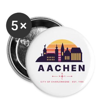 Aachen Retro Sunset Skyline City of Charlemagne - Buttons groß 56 mm (5er Pack) - Weiß - Vorne