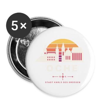 Oche Retro Sunset Skyline Stadt Karls des Großen - Buttons groß 56 mm (5er Pack) - Weiß - Vorne