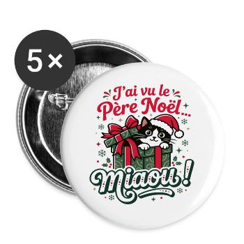 Katzen-Weihnachtsmann - Buttons groß 56 mm (5er Pack) - Weiß - Vorne