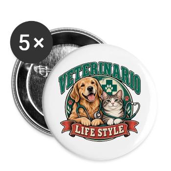 Veterinärleben Hund und Katze - Buttons groß 56 mm (5er Pack) - Weiß - Vorne