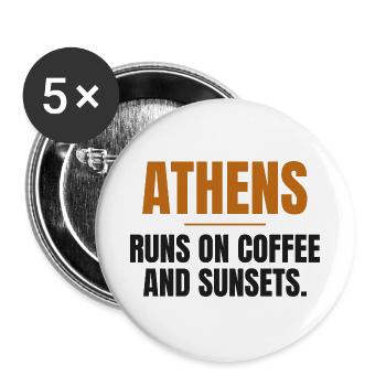 Athen lebt von Kaffee und Sonnenuntergängen - Buttons groß 56 mm (5er Pack) - Weiß - Vorne