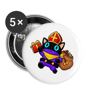 Sinterklaas Katze bringt festliche Geschenke - Buttons groß 56 mm (5er Pack) - Weiß - Vorne