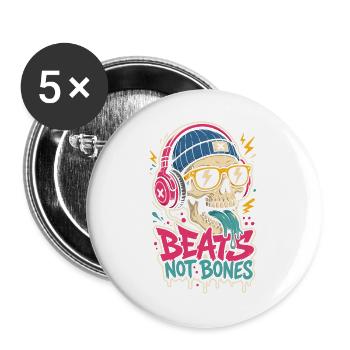 Totenkopf mit Kopfhörern – Beats Not Bones - Buttons groß 56 mm (5er Pack) - Weiß - Vorne