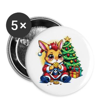 Weihnachtsbunny mit Keksen - Buttons groß 56 mm (5er Pack) - Weiß - Vorne