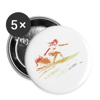 Retro Surfer Frau - Buttons groß 56 mm (5er Pack) - Weiß - Vorne