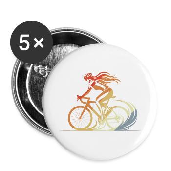 Retro Fahrradfahrerin - Buttons groß 56 mm (5er Pack) - Weiß - Vorne