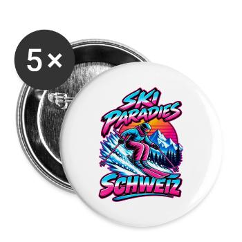 Ski Paradise Schweiz - Buttons groß 56 mm (5er Pack) - Weiß - Vorne