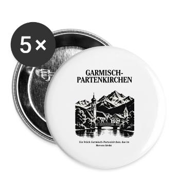Garmisch Partenkirchen Alpenlandschaft Schwarzweiß - Buttons groß 56 mm (5er Pack) - Weiß - Vorne