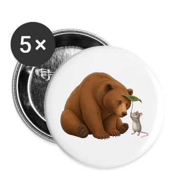 Bär und Maus - Buttons groß 56 mm (5er Pack) - Weiß - Vorne