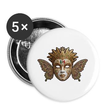 Goldgeflügelte Karnevalsmaske - Buttons groß 56 mm (5er Pack) - Weiß - Vorne