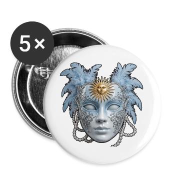 Blaue Venezianische Maske mit Sonne - Buttons groß 56 mm (5er Pack) - Weiß - Vorne