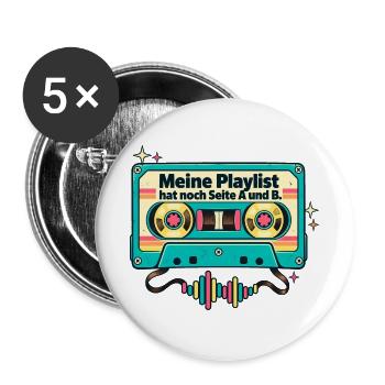80er Musikfan Mixtape Kassette Retro Nostalgie - Buttons groß 56 mm (5er Pack) - Weiß - Vorne