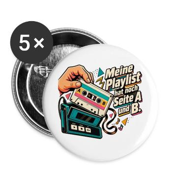 80er Musik Fan Mixtape Kassette Retro Nostalgie - Buttons groß 56 mm (5er Pack) - Weiß - Vorne