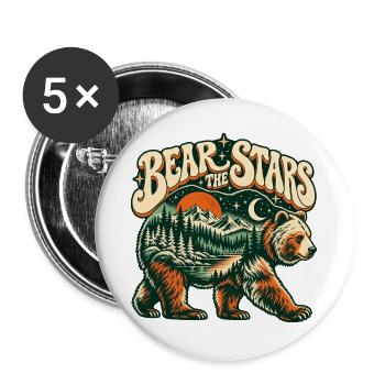 Bär unter Sternen – Berglandschaft Retro - Buttons groß 56 mm (5er Pack) - Weiß - Vorne