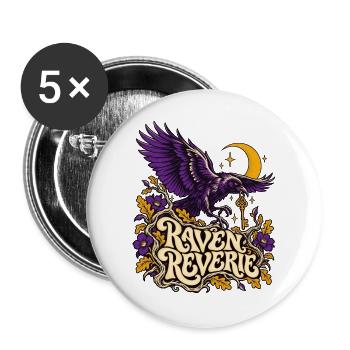 Raven Reverie Nachtmond Gothic - Buttons groß 56 mm (5er Pack) - Weiß - Vorne