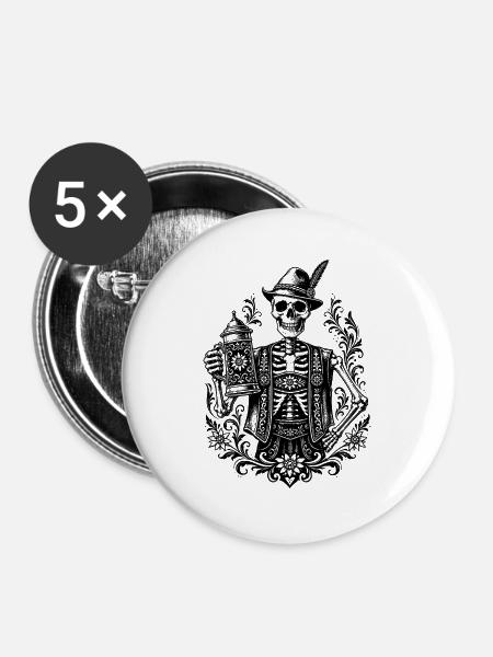 Bayerisches Skelett - Buttons groß 56 mm (5er Pack) - Weiß