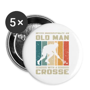 Lacrosse Unterschätze nicht Alten Mann Mit Crosse - Buttons groß 56 mm (5er Pack) - Weiß - Vorne