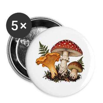 Pilztrio Naturmotiv - Buttons groß 56 mm (5er Pack) - Weiß - Vorne