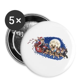 Nacht-Schlitten mit Punk Weihnachtshasen - Buttons groß 56 mm (5er Pack) - Weiß - Vorne