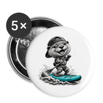 Standup-Otter Surfing - Buttons groß 56 mm (5er Pack) - Weiß - Vorne
