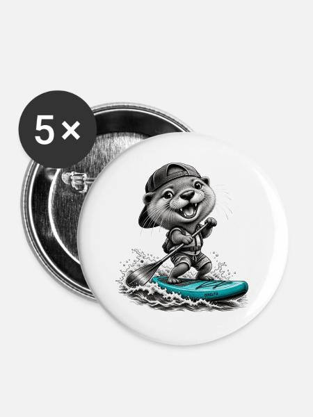 Standup-Otter Surfing - Buttons groß 56 mm (5er Pack) - Weiß