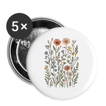 Wildblumen – eine botanische Wiese im Vintage-Stil - Buttons groß 56 mm (5er Pack) - Weiß - Vorne
