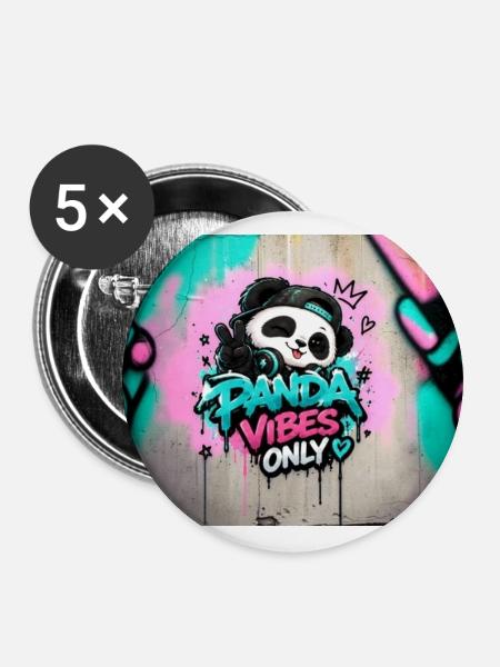 Panda Vibes Only Graffiti - Buttons groß 56 mm (5er Pack) - Weiß