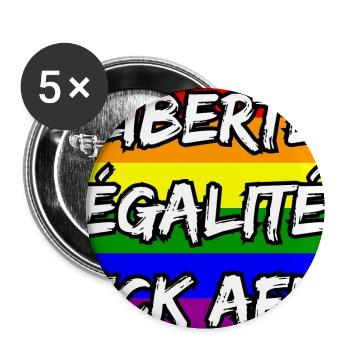 LIBERTÉ ÉGALITÉ FCK AFD REGENBOGEN FCK NZS, NO NZS - Buttons groß 56 mm (5er Pack) - Weiß - Vorne