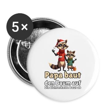 Waschbär-Papa zu Weihnachten - Buttons groß 56 mm (5er Pack) - Weiß - Vorne