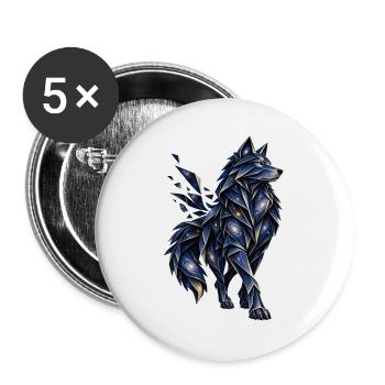Blau-goldener Origami-Wolf mit sternenbedeckten Galaxien - Buttons groß 56 mm (5er Pack) - Weiß - Vorne